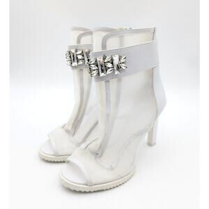 Karl Lagerfeld Blayze Mesh Ankle Heel Booties Women's White Size US8M EU38.5B